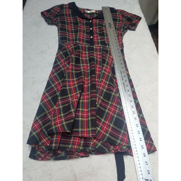 Betina Lou Red Tartan Plaid Flannel Shirt Dress Size Medium Belted Short Sleeve - Picture 3 of 7